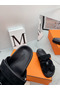Hermes Women's Chypre Sandals In Black Suede Calfskin Replica