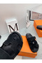 Hermes Women's Chypre Sandals In Black Suede Calfskin Replica