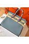 Hermes Birkin 35 Handmade Bag In Blue Lin Clemence Leather Replica