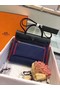 Hermes Herbag 31CM Original Canvas Leather & Calfskin 45987 Black&Blue Replica