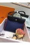 Hermes Herbag 31CM Original Canvas Leather & Calfskin 45987 Black&Blue Replica