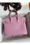 Hermes Birkin 25 Retourne Handmade Bag In Mauve Sylvestre Clemence Leather Replica