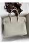 Hermes Birkin 25 Retourne Handmade Bag In Pearl Grey Clemence Leather Replica