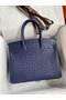 Hermes Birkin 30 Retourne Handmade Bag In Blue Iris Ostrich Leather Replica