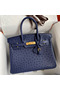 Hermes Birkin 30 Retourne Handmade Bag In Blue Iris Ostrich Leather Replica