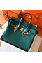Hermes Birkin 35 Handmade Bag In Malachite Clemence Leather Replica