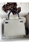 Hermes Kelly Sellier 25 Bicolor Bag in Pearl Grey and Blue Mysore Goatskin Replica