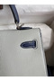 Hermes Kelly Sellier 25 Bicolor Bag in Pearl Grey and Blue Mysore Goatskin Replica