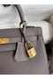 Hermes Kelly Sellier 25 Handmade Bag In Etain Epsom Calfskin Replica