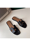 Hermes Oran Slide Sandals In Black Swift Calfskin Replica