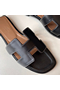 Hermes Oran Slide Sandals In Black Swift Calfskin Replica