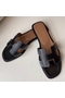 Hermes Oran Slide Sandals In Black Swift Calfskin Replica