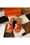 Hermes Oran Slide Sandals In Orange Ostrich Leather Replica