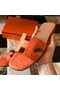 Hermes Oran Slide Sandals In Orange Ostrich Leather Replica