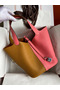 Hermes Picotin Lock 22 Bicolor Handmade Bag in Sesame and Rose Azalee Clemence Leather Replica