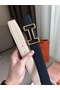 Hermes Tonight 38MM Reversible Belt In Navy/White Epsom Leather Replica