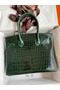 Hermes Birkin 30 Handmade Bag In Green Crocodile Porosus Shiny Skin Replica