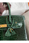 Hermes Birkin 30 Handmade Bag In Green Crocodile Porosus Shiny Skin Replica