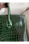 Hermes Birkin 30 Handmade Bag In Green Crocodile Porosus Shiny Skin Replica