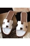 Hermes Oran Sandals In White Shiny Niloticus Crocodile Replica