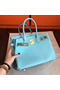 Hermes Birkin 25 Handmade Bag In Blue Atoll Epsom Calfskin Replica
