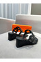 Hermes Figari 55mm Wedge Sandals In Black Nappa Leather Replica