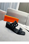 Hermes Figari 55mm Wedge Sandals In Black Nappa Leather Replica
