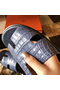 Hermes Izmir Sandals In Blue Matte Niloticus Crocodile Replica