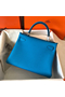 Hermes Kelly Retourne 28 Handmade Bag In Blue Zanzibar Clemence Leather Replica