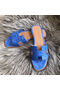 Hermes Oran Sandals In Blue Hydra Ostrich Leather Replica