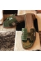 Hermes Oran Sandals In Olive Shiny Niloticus Crocodile Replica