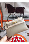 Hermes original mini Kelly chevre mysore K19CM light grey&Gold Metal Replica