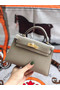 Hermes original mini Kelly chevre mysore K19CM light grey&Gold Metal Replica