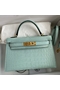 Hermes Kelly Mini II Sellier Handmade Bag In Vert D'eau Matte Alligator Leather Replica