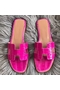 Hermes Oran Sandals In Rose Shiny Niloticus Crocodile Replica