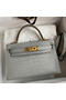 Hermes Kelly Mini II Sellier Handmade Bag In Pearl Grey Matte Alligator Leather Replica
