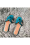 Hermes Oran Sandals In Blue Paon Shiny Niloticus Crocodile Replica