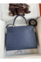 Hermes Kelly Sellier 28 Handmade Bag In Blue Iris Ostrich Leather Replica