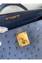 Hermes Kelly Sellier 28 Handmade Bag In Blue Iris Ostrich Leather Replica