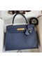 Hermes Kelly Sellier 28 Handmade Bag In Blue Iris Ostrich Leather Replica