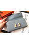 Hermes Constance Long Wallet In Blue Lin Epsom Leather Replica