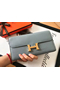 Hermes Constance Long Wallet In Blue Lin Epsom Leather Replica