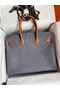 Hermes HSS Birkin 35 Bicolor Bag in Gris Agate and Gold Ostrich Leather Replica
