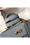 Hermes Kelly 20cm Bag In Blue Lin Clemence Leather GHW Replica