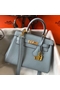 Hermes Kelly 20cm Bag In Blue Lin Clemence Leather GHW Replica