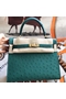 Hermes Kelly 25cm Handmade Bag In Vert Vertigo Ostrich Skin Replica