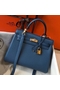 Hermes Kelly 25cm Retourne Bag In Agate Blue Clemence Leather Replica