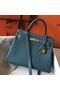 Hermes Kelly 28cm Bag In Blue Jean Clemence Leather GHW Replica