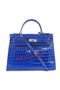 Hermes Kelly 32cm Shoulder Bags Blue Iridescent Croco Leather Gold Replica