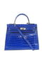 Hermes Kelly 32cm Shoulder Bags Blue Iridescent Croco Leather Gold Replica